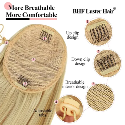 Vista 5 de BHF Extensiones de cola de caballo orgánicas de 32 pulgadas + 30 pulgadas, con cordón negro, extensiones de cabello extralargas con clip para mujer