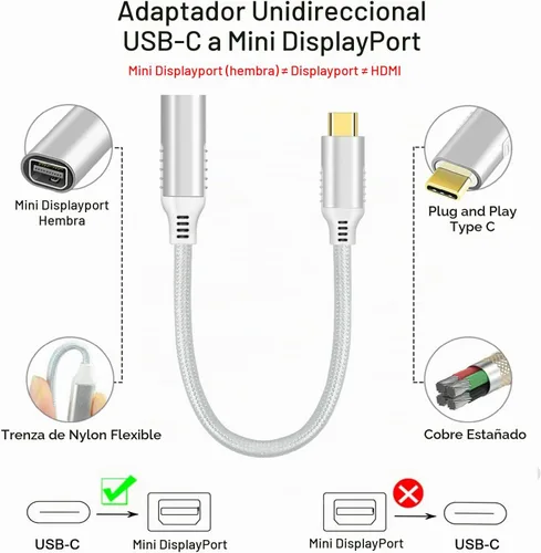 Vista 2 de Jasput USB-C a Mini Displayport, adaptador USB C a Mini DisplayPort de 4K a