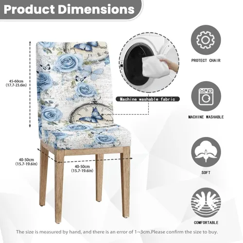 Vista 8 de Rnyleeg Juego de 1 funda para sillas de comedor con diseño de mariposa y rosa azul, elegante, suave, lavable, para cocina, hotel, ceremonia