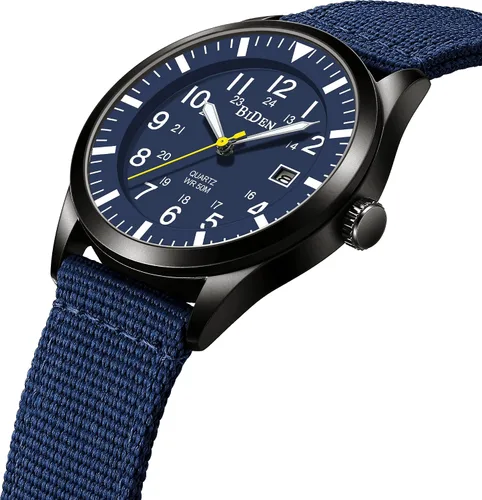 Vista 3 de Relojes militares para hombre, reloj militar militar de cuarzo analógico impermeable para hombre, pantalla de fecha, nailon táctico, deportes