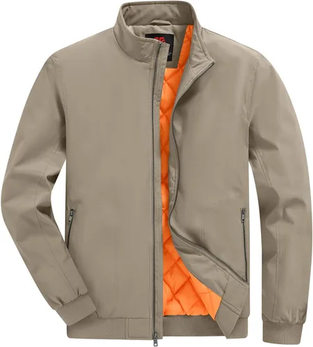 Vista 9 de BGOWATU Chaqueta para hombre con aislamiento para otoño e invierno, con cremallera, a prueba de viento, acolchadas, abrigos, abrigos, informales