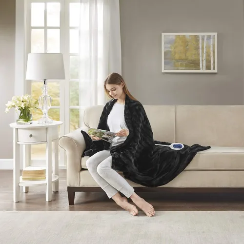 Vista 3 de Beautyrest Duke - Manta eléctrica de lujo extragrande con forro de pelo largo cepillado de imitación, suave y acogedora, con control de 3 niveles