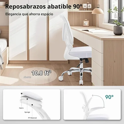 Vista 7 de Silla de oficina, silla de escritorio ergonómica de malla con soporte lumbar ajustable, silla de computadora con reposabrazos abatibles, sillas
