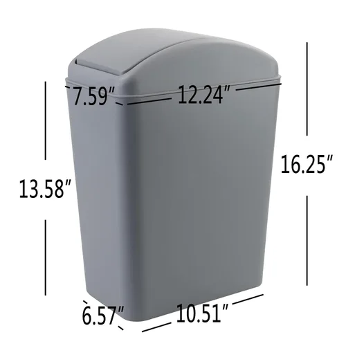 Vista 2 de Cubo de basura con tapa oscilante para cocina, 4 galones/16 L, color gris, paquete de 2