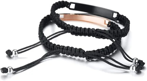 Vista 4 de XUANPAI Pulseras para parejas, personalizadas, hechas a mano, con cuerda trenzada, placa de identificación para mujeres y hombres, Metal, no conocido