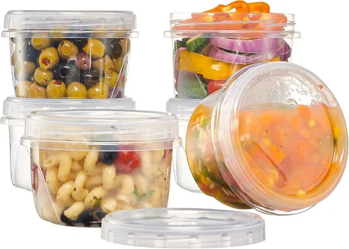 Vista 13 de PLASTICPRO Paquete de 6 recipientes de almacenamiento de alimentos con tapa giratoria con rosca transparente, recipientes reutilizables