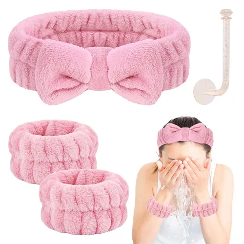 Vista 24 de CERETIA Juego de lavado facial – diadema, pulseras con soporte, toallas de muñeca de spa absorbentes de microfibra