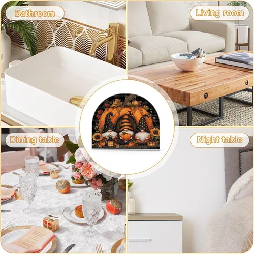 Vista 8 de Servilletero de otoño de gnomo negro para mesa, dispensadores de pañuelos acrílicos, servilleteros de cóctel para bodas, fiestas, eventos
