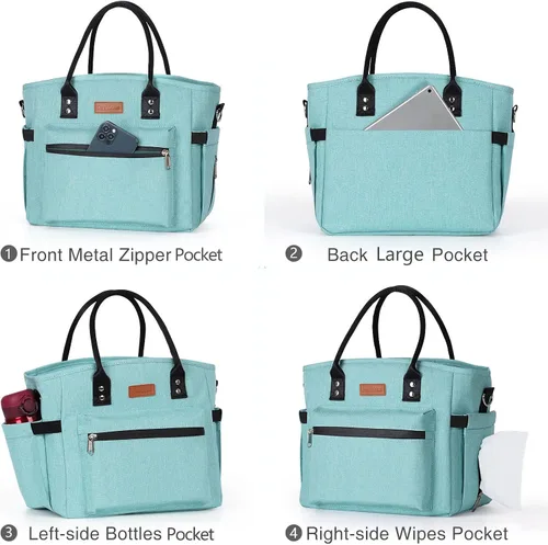 Vista 5 de Lonchera térmica para mujeres y hombres, lonchera para adultos con correa ajustable para el hombro, bolsa de almuerzo grande portátil para oficina