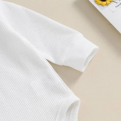 Vista 3 de Muasaaluxi Ropa para bebé recién nacido, manga larga, diseño de gofre, enterizo, pantalones deportivos, trajes de otoño de 3, 6, 9, 12 meses