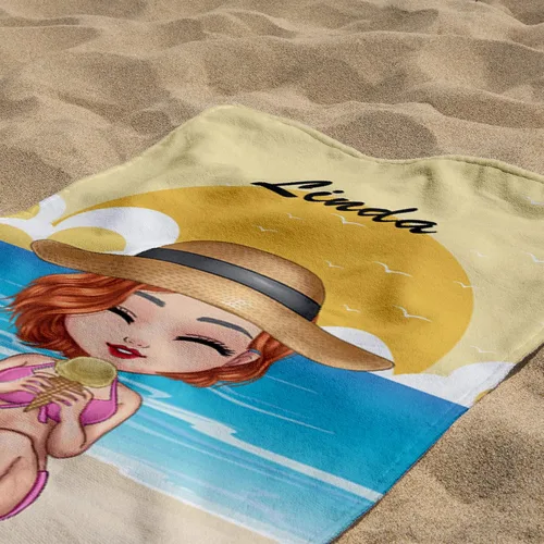 Vista 3 de Toalla de playa personalizada Chibi Bestie, hawaiana en la playa, piscina, fiesta para niños pequeños, niñas, regalos, mejores amigas, toalla