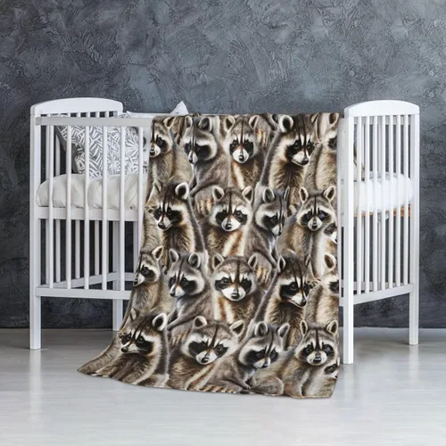 Vista 5 de Manta de franela de 40 x 30 pulgadas con temática de mapaches, manta suave para siesta en el hogar, oficina, para niños, niñas, mujeres, amantes