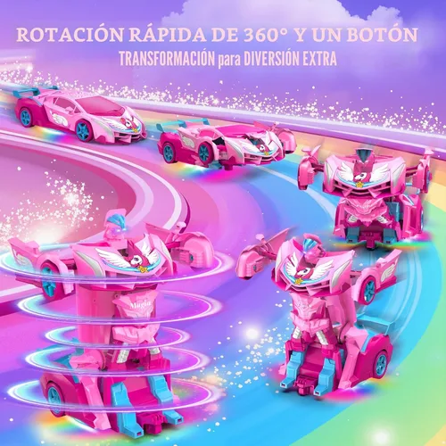 Vista 4 de Coches RC Transformables de Unicornio para Niñas con Ojos de Arcoíris y Luces en la Parte Inferior, Rotación Rápida de 360° y Control Remoto
