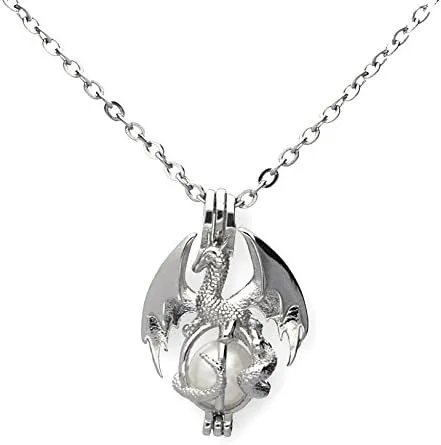 Vista 4 de Pearlina Juego de joyas de collar de perlas reales de dragón plateado Haz un deseo de éxito, amor, salud, riqueza Perla cultivada en agua fresca