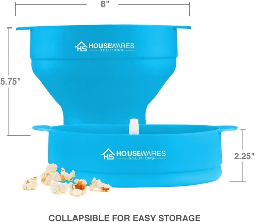 Vista 7 de BRENSTEN - Tazón plegable de silicona para palomitas de maíz con aire caliente para microondas con tapa y asas - Aqua