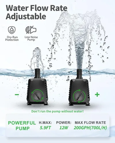 Vista 2 de POPOSOAP Bomba sumergible de 200 GPH (700 L/H, 12 W), bomba de fuente ultra silenciosa con protección contra sobrecalentamiento y esponja de filtro