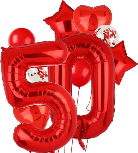 Vista 13 de Globos rojos de 40 pulgadas con números de Mylar para decoración de fiesta de cumpleaños número 10 Globos digitales de helio, 10 suministros