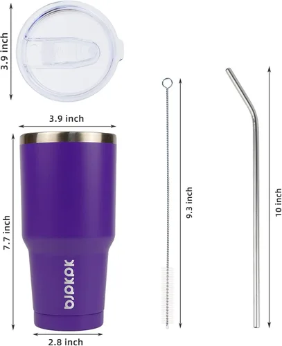 Vista 3 de BJPKPK - Vaso de 30 onzas con tapa y popote, vaso aislado de acero inoxidable Púrpura-30oz