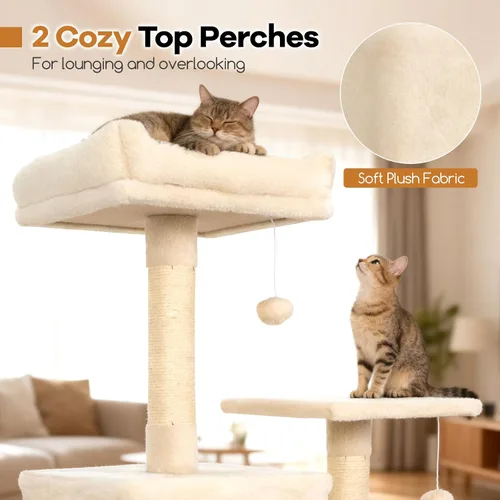 Vista 4 de DORTALA Árbol moderno para gatos de 75 pulgadas de alto, torre para gatos de varios niveles con condominios grandes, postes rascadores de sisal