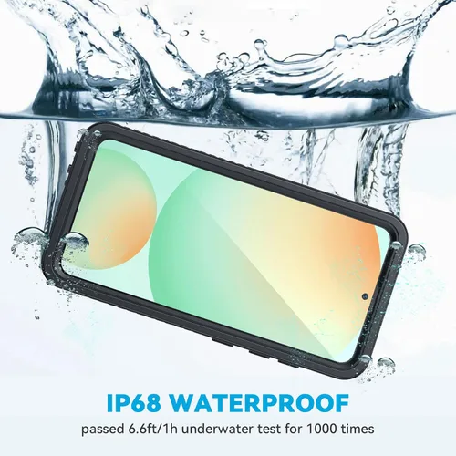 Vista 3 de Lanhiem Funda para Samsung Galaxy S24 FE, IP68 impermeable a prueba de polvo con protector de pantalla integrado, funda protectora de cuerpo Negro