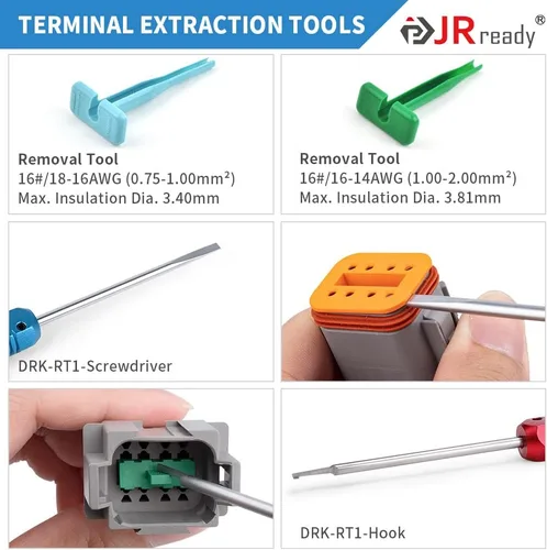 Vista 6 de JRready ST6308 Kit de conectores Deutsch, conector DT impermeable de 2 3 4 6 8 12 pines, tamaño 16 contactos sólidos, crimpadora DT2 equivalente a