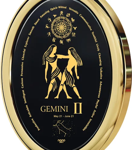 Vista 2 de Gemini Necklace Zodiac Pendant for Birthdays 21st May to 21st June May Star Sign and Personality Characteristics Pure Gold Inscribed in Miniature