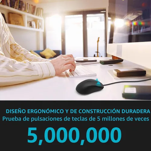 Vista 5 de Rapoo Ratón Silencioso con Cable, 1000 DPI, Cable de 1.5m, Botón Óptico Silencioso para Computadora, Uso para Mano Izquierda y Derecha, para Laptop