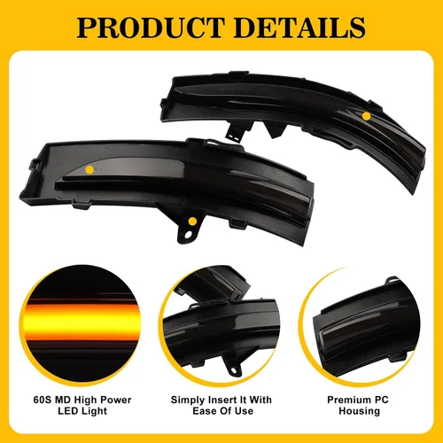 Vista 2 de [2 piezas] Luces de señal de giro secuenciales de espejo lateral para Ford Edge 2015 2016 2017 2018 lente ahumada ensamblada FT4B13B382AA