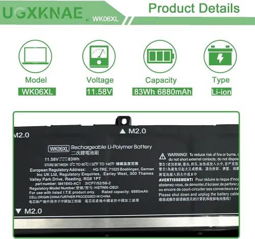 Vista 2 de WK06XL - Batería de repuesto para laptop HP Omen 16-b0xxx 16-b0000TX 16-B0047TX 16-C0xxx 16-C0167AX Omen 7 Plus 17-ck0xxx 17-CK0007NV 17T-CK100