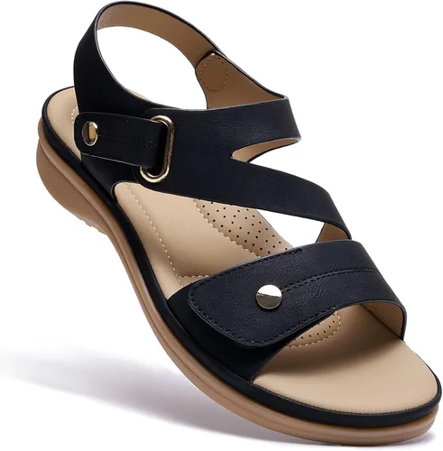 Vista 10 de Littleplum - Sandalias para mujer con soporte de arco - Sandalias planas cómodas para mujer, zapatos ortopédicos ajustables transpirables
