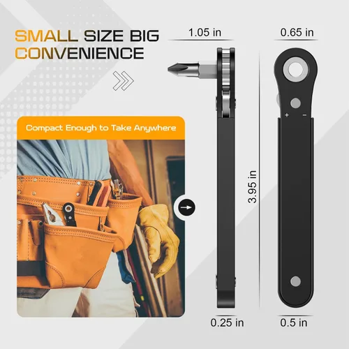 Vista 7 de Destornillador de Ángulo Recto Regalos para Hombres - Destornillador de Trinquete Desplazado de 90 Grados de Bolsillo Mini Perfil Bajo Juego