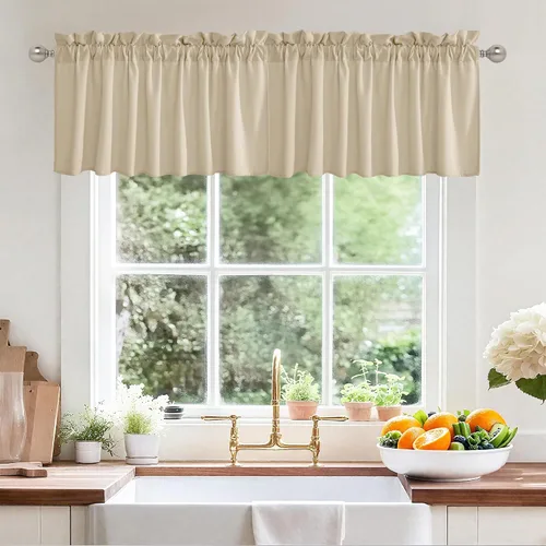Vista 52 de RYB HOME - Cortinas de café de 24 pulgadas de largo, cortinas cortas de lino traslúcidas para ventana pequeña, cortina de media privacidad con Angora