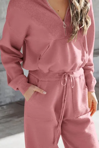 Vista 27 de PRETTYGARDEN Conjunto de suéter de 2 piezas para mujer, sudadera con cremallera, pantalones deportivos, ropa casual