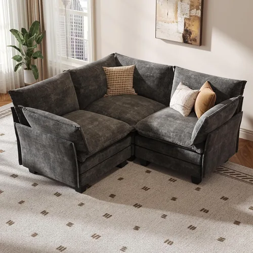 Vista 29 de KKL Sofá Cama Seccional Modular Grande de 91.3", Sofá Cama Convertible en Forma de J/L de 6 Plazas Sofá Nube con Otomana, Sofás Seccionales