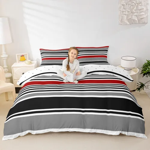 Vista 9 de Castle Fairy Funda de edredón de cuadrícula negra y blanca para niños, niñas, funda de edredón de abstracción visual, tamaño matrimonial, juego
