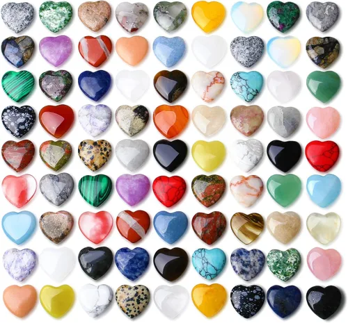 Vista 7 de QINJIEJIE 52 piezas de cristales en forma de corazón, piedras de preocupación de cuarzo rosa, piedras preciosas del amor, cuarzo rosa a granel