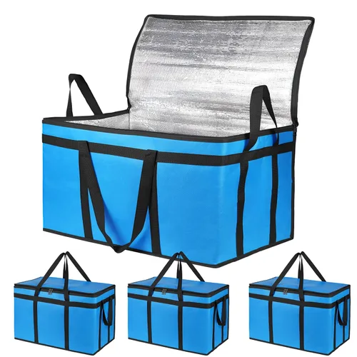 Vista 21 de Bolsa térmica, suave y aislada, bolsa de alimentos plegable para entrega de alimentos, portátil, color negro, paquete de 4, tamaño L Soft Cooler