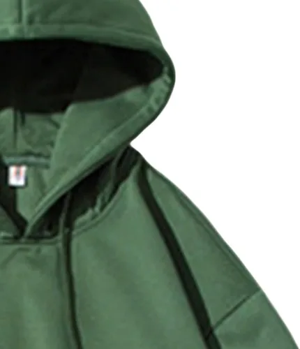 Vista 3 de Sudadera básica de color sólido con cuello redondo para hombre, sudadera holgada con cordón y bolsillo de canguro, Verde