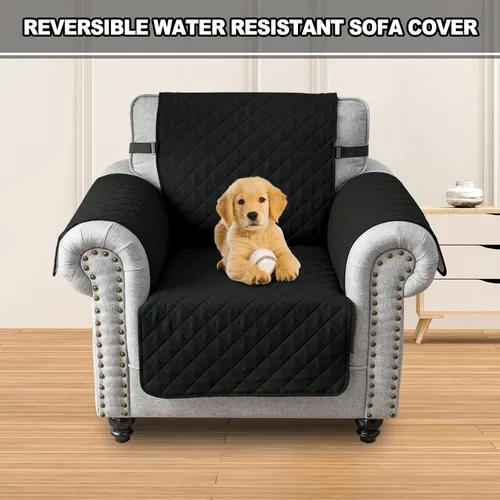 Vista 2 de UNBBRRL Funda de sofá reversible para perros y gatos, funda impermeable para muebles para mascotas y niños, protector de sofá con correas elásticas