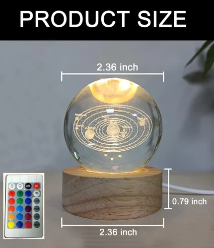 Vista 4 de Zabalar Luz nocturna de bola de cristal 3D con base de luz LED colorida, regalo del día de San Valentín, luces LED, lámpara de mesa que cambia