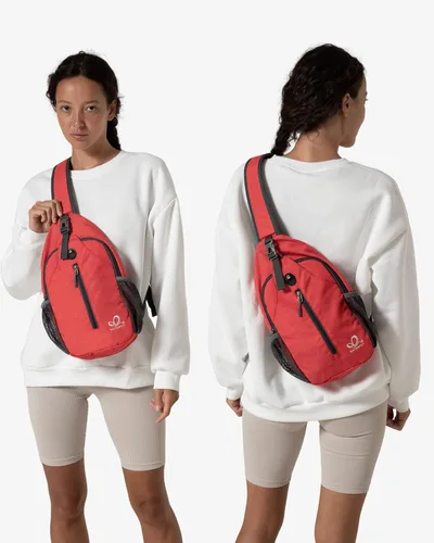 Vista 79 de Waterfly - Mochila cruzada tipo bandolera para viajes y caminatas, bolsa de pecho, Gris, talla única