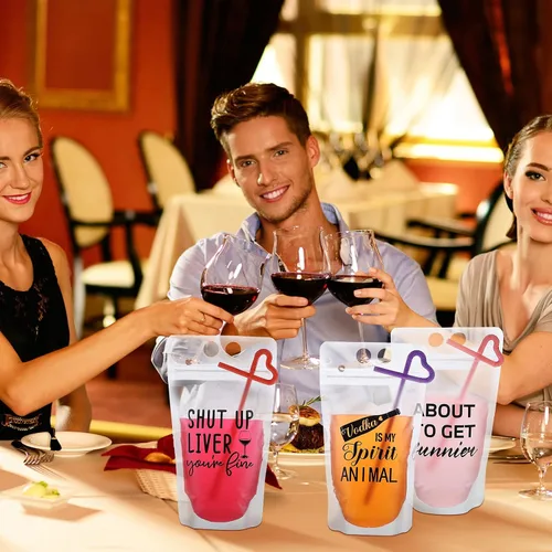 Vista 6 de Patelai Juego de 24 bolsas de jugo de verano para adultos, bolsas reutilizables para jugos de licuados, bolsas con cierre para bebidas para adultos