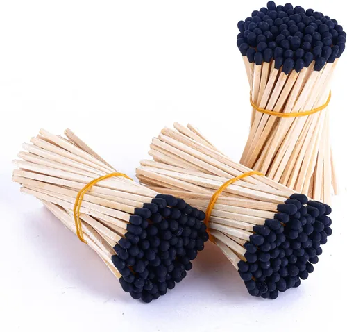 Vista 9 de 150 fósforos decorativos negros de 3 pulgadas, fósforos largos de seguridad de madera para velas, baño, cerillas largas de madera para decoración