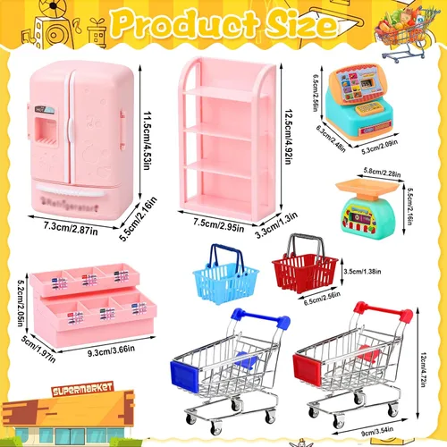 Vista 2 de 150pcs Mini Cesta Cesta Miniatura Bebida Comida Bebida Supermercado Metal Carrito Carro Carro