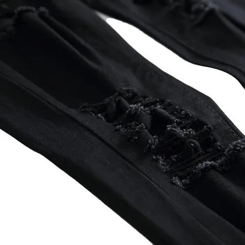 Vista 9 de Pantalones de mezclilla ajustados para hombre, rasgados, elásticos, desgastados, pierna cónica, desgastados, pantalones de mezclilla para hombre