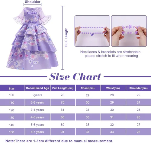 Vista 6 de AOMIG Mirabel Isabella - Vestido de disfraz para niñas, Isabella Madrigal, vestido de cosplay para cumpleaños, Halloween con accesorios