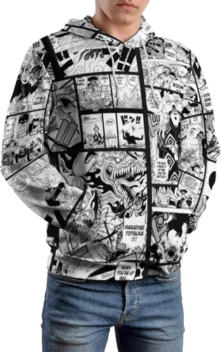 Vista 4 de Luusmm Unisex Anime Print Hoodie Black And White Manga Print Novelty Sweater