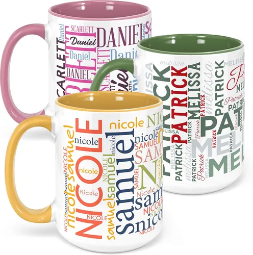 Vista 9 de Tazas de café personalizadas con arte de nube de palabras, 12 colores y 9 fuentes artísticas, 11 onzas. Regalos personalizados para parejas, hombres
