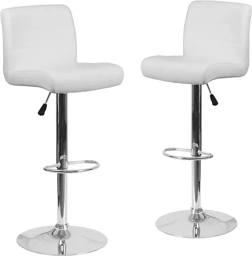 Vista 15 de Flash Furniture Taburete de bar de altura ajustable de vinilo gris contemporáneo con asiento enrollado y base cromada