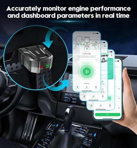 Vista 6 de Escáner OBD2, Bluetooth 5.4, inalámbrico, diagnóstico de automóvil para iOS y Android, prueba de rendimiento, revisión de motor, lector de errores
